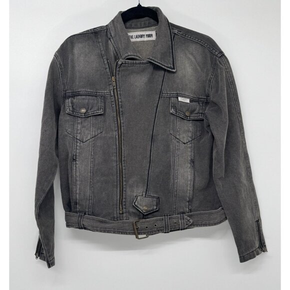 The Laundry Room Jean Jacket One Size Moto Acid Wash Rose All Day Preppy Y2K - Picture 1 of 12